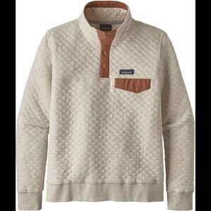 Women's Patagonia Organic Cotton Quilt Snap-T Pullover XS Oatmeal White/Mauve